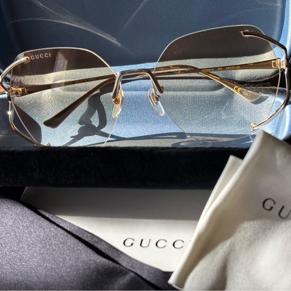 Gucci 💅✨ Brown Gradient Gold GG Lens 59 15 130 Women's Sunglasses GG0651S 005 - Picture 2 of 16